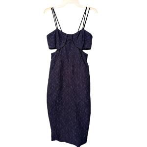 Jonathan Simkai Crinkle Quilted Cut Out Dark Blue Bodycon Midi Dress 8